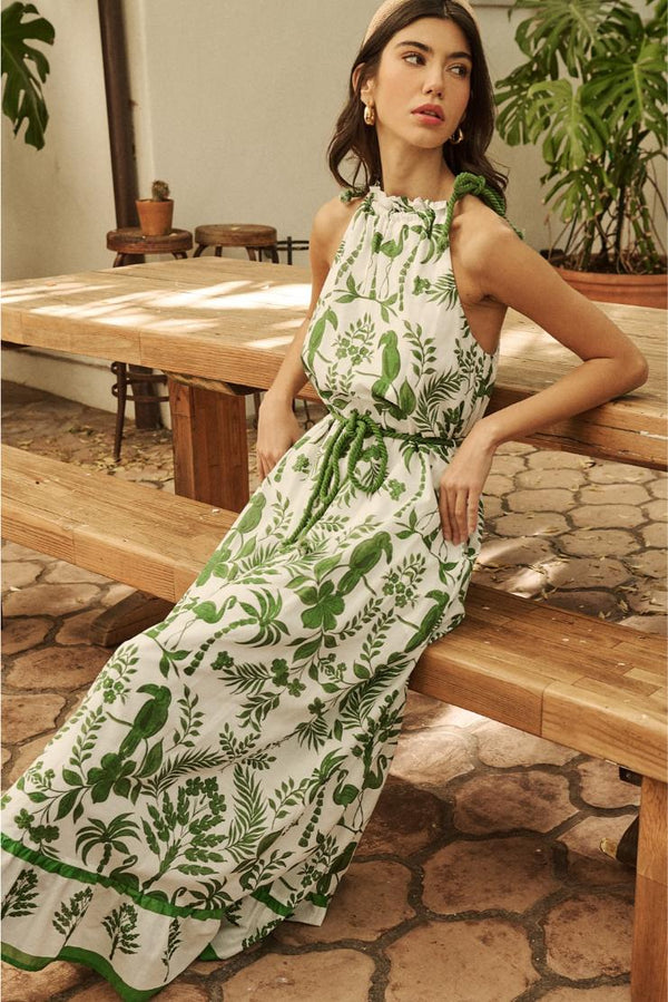 Zara Tropical Floral Halter Maxi Dress