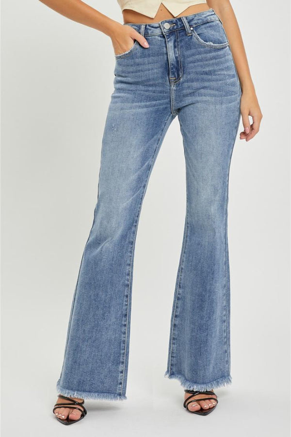 Jenae High Rise Vintage Frayed Hem Flared Jeans