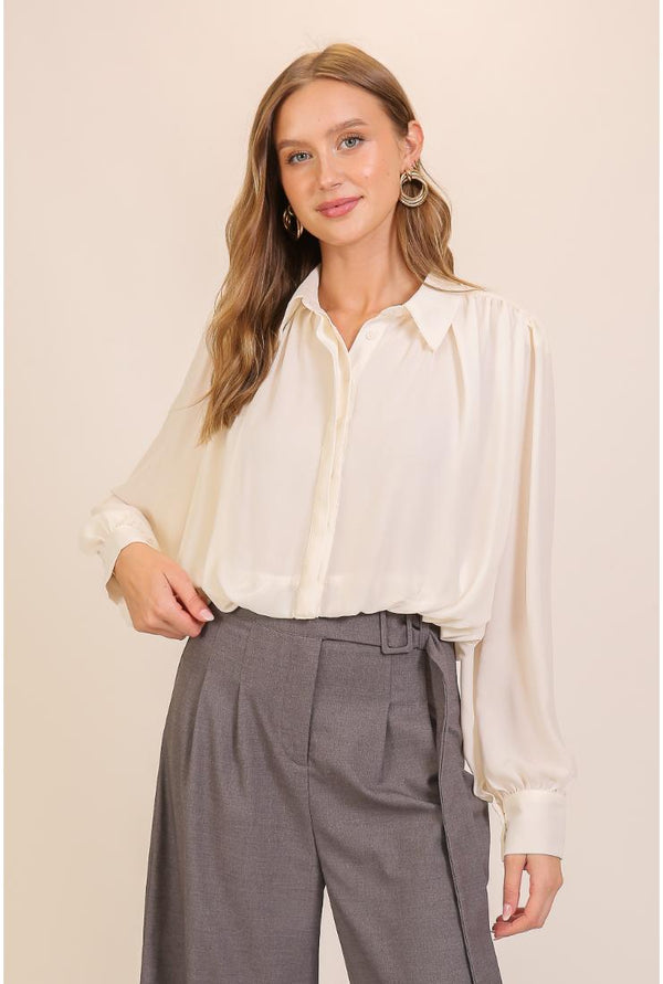 Madeliene Long Sleeve Button Up Blouse - Ivory