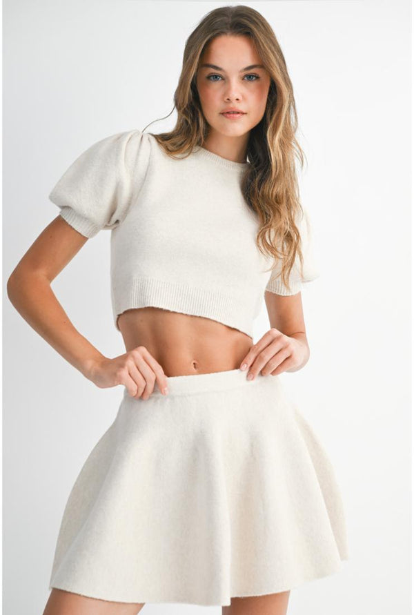 Zoie Puff Sleeve Knit Crop Top & Mini Skirt (Sold Separately) - Ivory