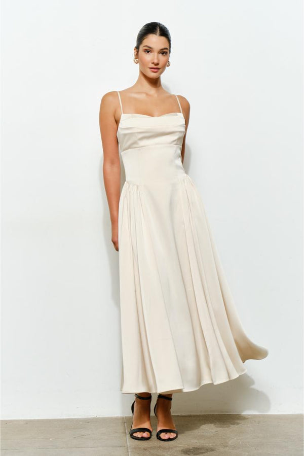 Jessie Satin A-Line Midi Dress - Ivory