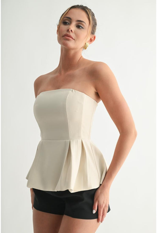 Olivia Sculpted Peplum Strapless Top - Ivory