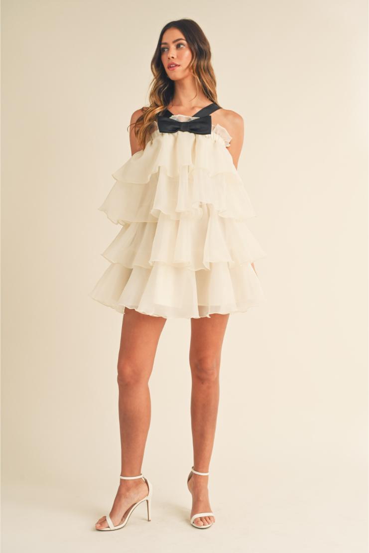 Sabrina Ivory Organza Tiered Ruffles Mini Dress