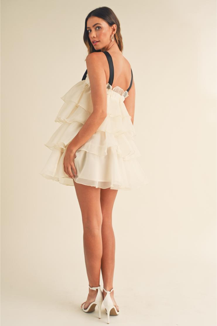 Sabrina Ivory Organza Tiered Ruffles Mini Dress