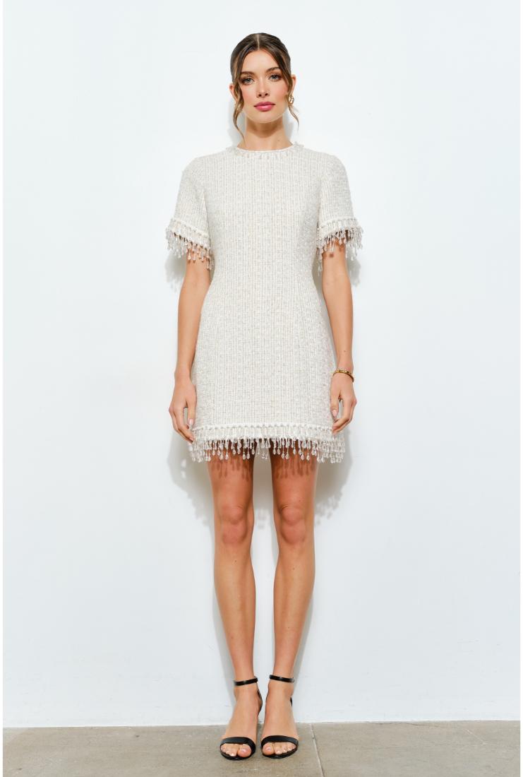 Iris Beaded Fringe Tweed Mini Dress - Ivory – Pippa & Pearl
