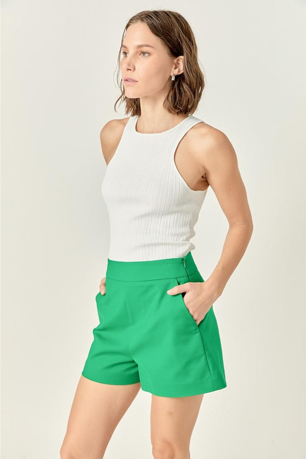 Cara Banded High Waisted Mini Suit Shorts - Kelly Green
