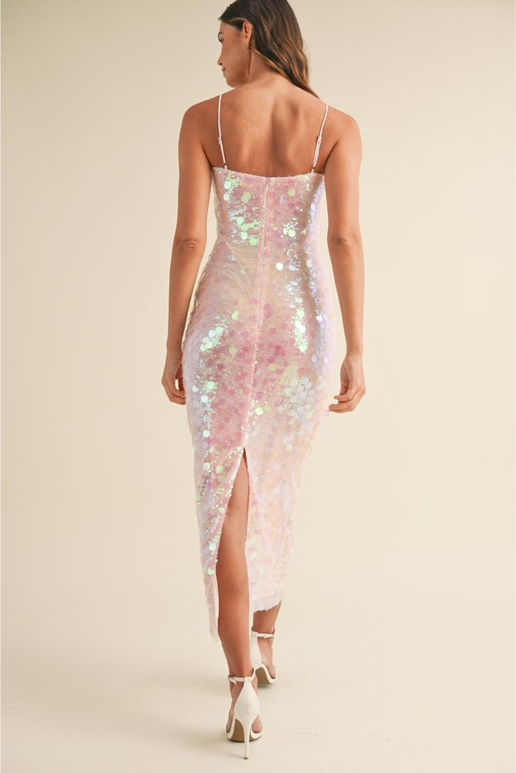 Women's Alicia Large Disc Sequin Spaghettie Strap Maxi Dress In Size Small - Pink - Pippa & Pearl Women's Alicia Large Disc Sequin Spaghettie Strap Maxi Dress In Size Small - Pink - Pippa & Pearl
