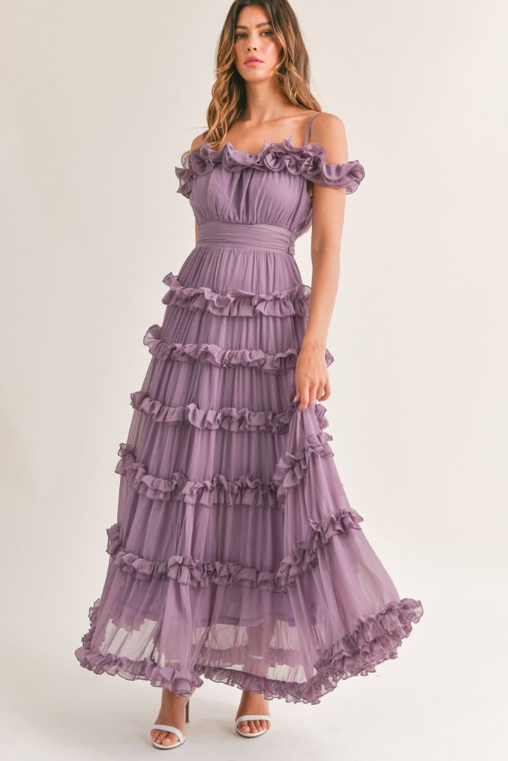 Ruffle V-Neck Maxi- Paradiso Lilac – OLIPHANTDESIGN