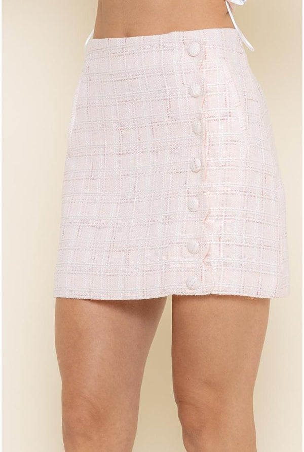 Shelly Tweed Scallop Detail Mini Skirt - Light Pink
