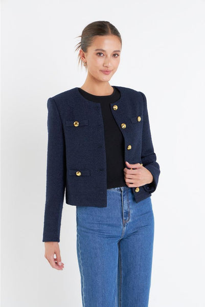 Jamie Gold Button Tweed Jacket - Navy – Pippa & Pearl
