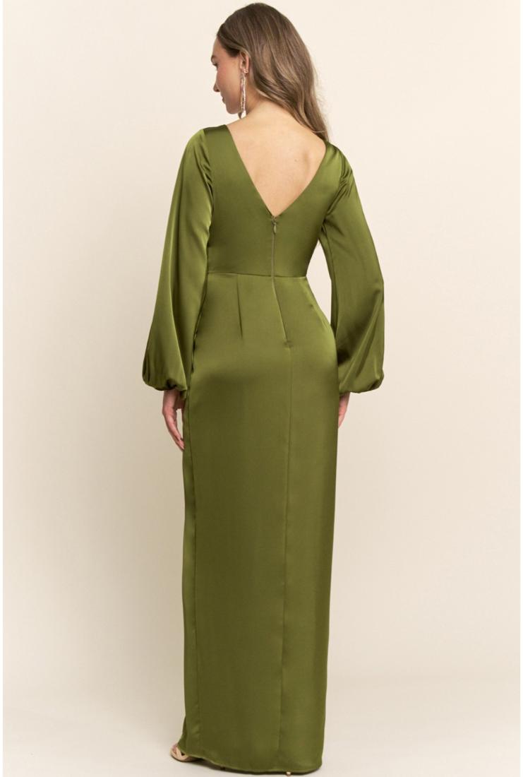 Women's Sloane Long Sleeve Satin Maxi Dress - Olive Green in Size Small - Pippa & Pearl Women's Sloane Long Sleeve Satin Maxi Dress - Olive Green in Size Small - Pippa & Pearl