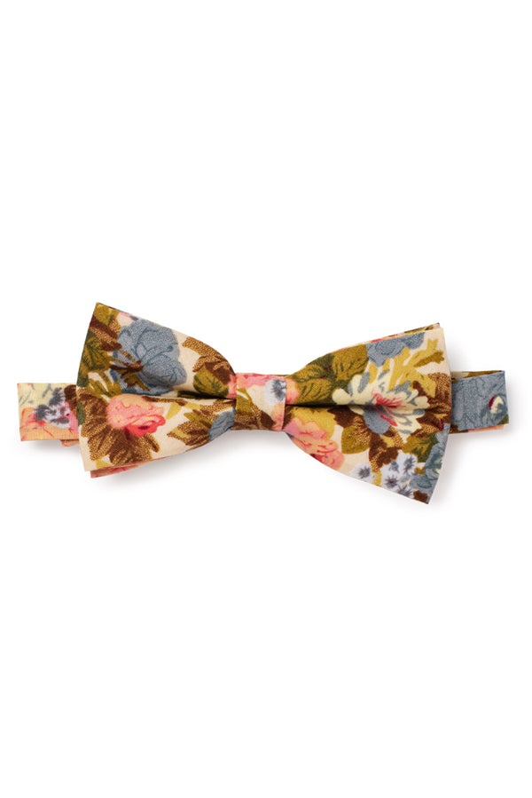 Shabby Chic Floral Bow Tie - Olive Green