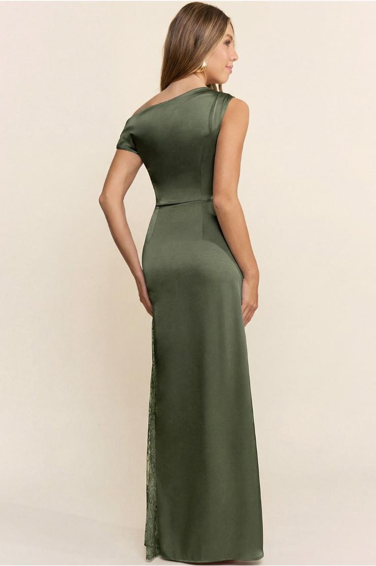 olive lace maxi dress Luxury Olive Green Lace Pleated Maxi Dress Elegant Modest Evening & FineLook
