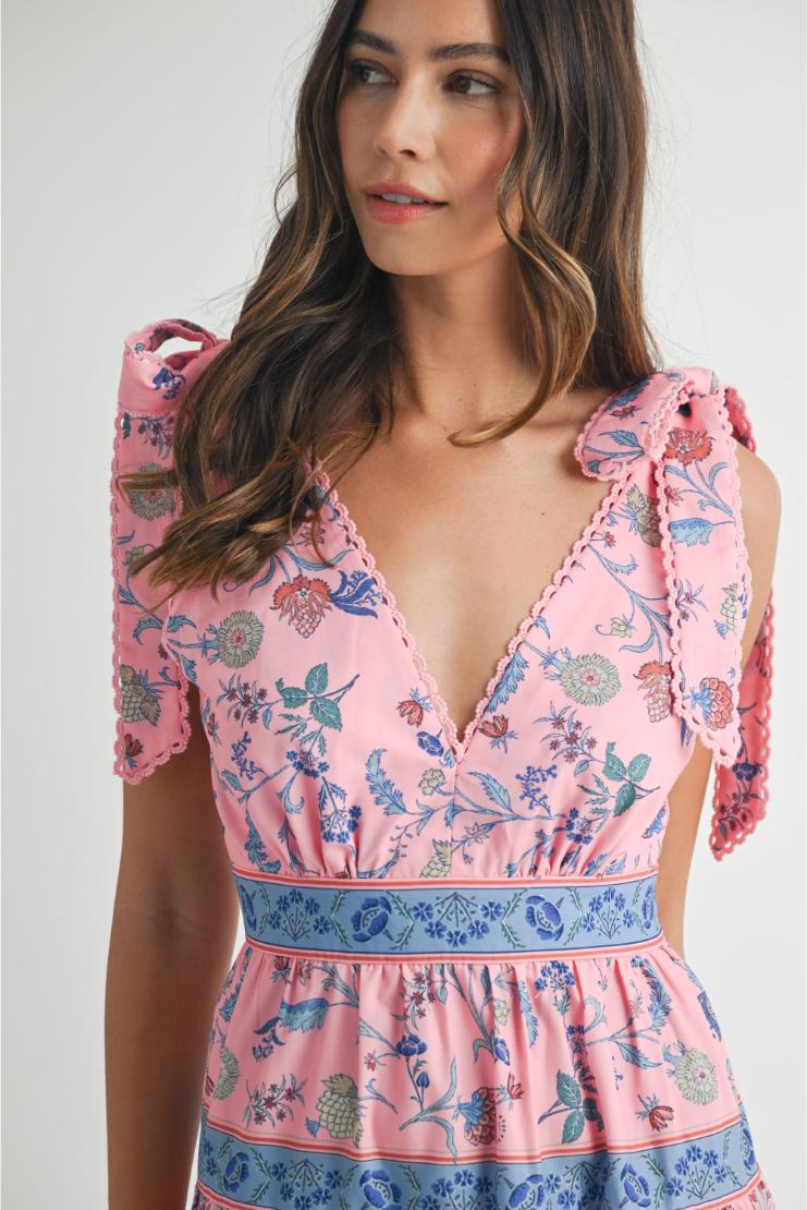 hanna floral maxi dress Hannah Floral Tied Front High Waist Long Dress | Threaded Pear Rose / S