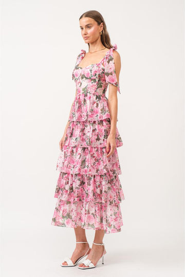 Bridgette Organza Tiered Midi Dress - Floral