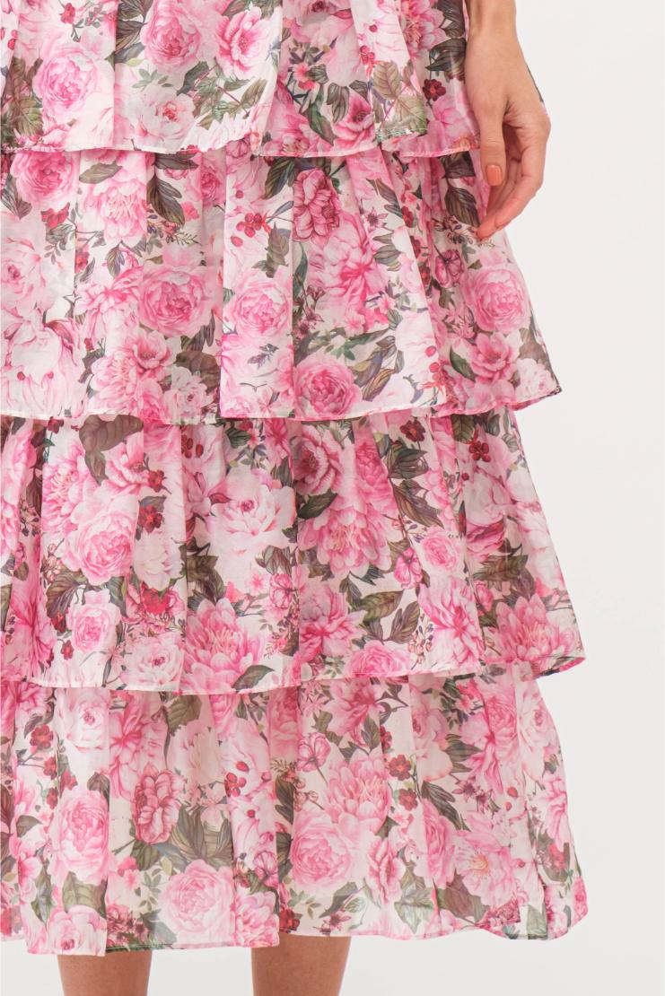 Bridgette Floral Organza Tiered Midi Dress