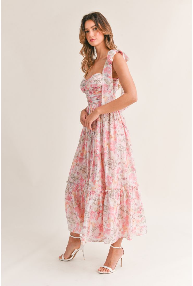 Abigail Pink Florals Midi Dress