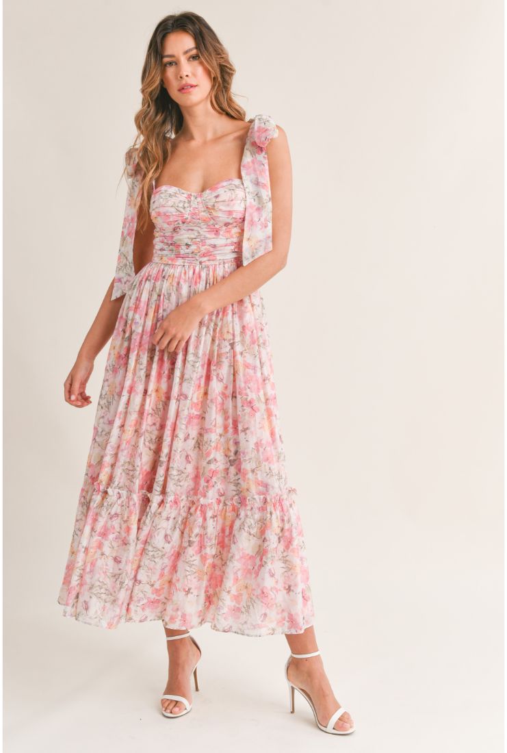 Abigail Pink Florals Midi Dress
