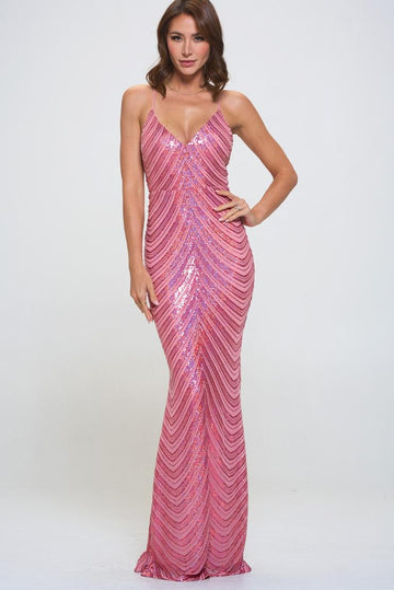 Candy Sequin Maxi Gown - Pink