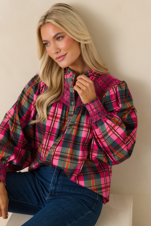 Brynlee Plaid Embroidered Blouse