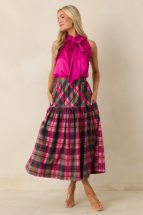Brynlee Plaid Embroidered Midi Skirt