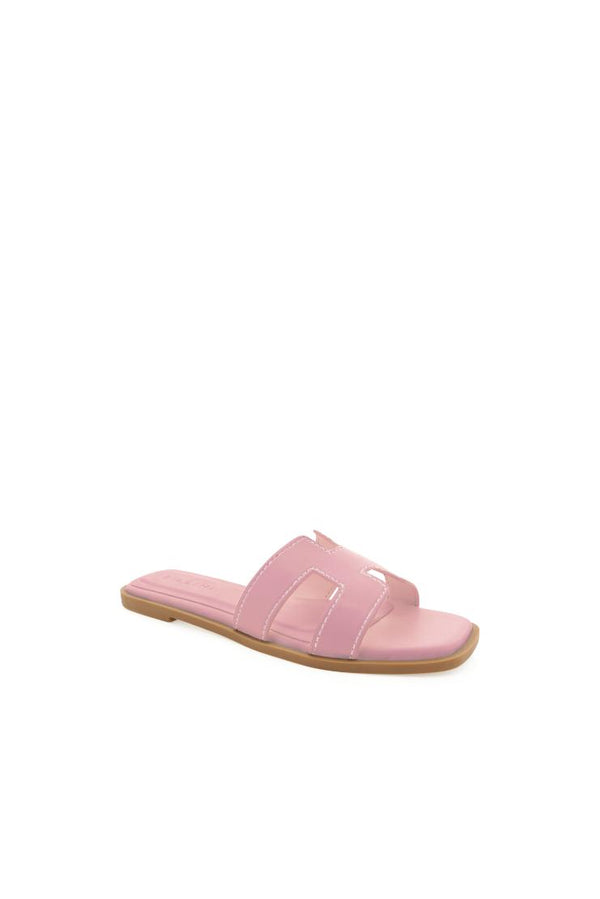 Pink H Stitched Flat Sandals - Pink
