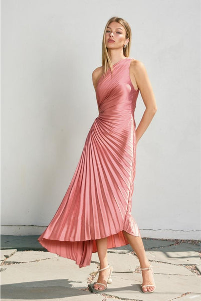 Women's Shelly Asymmetrical Pleated Maxi Dress - Pink in Size Medium
