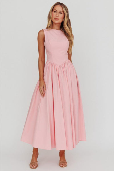 Penelope Poplin Midi Dress - Pink – Pippa & Pearl
