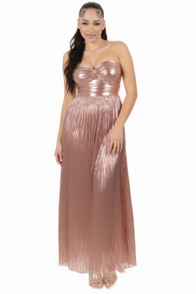 Shiloh Rose Gold Shimmer Pleated Maxi Dress Pippa & Pearl Shiloh Rose Gold Shimmer Pleated Maxi Dress Pippa & Pearl