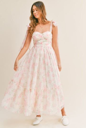 Abigail Midi Dress - Pink Roses