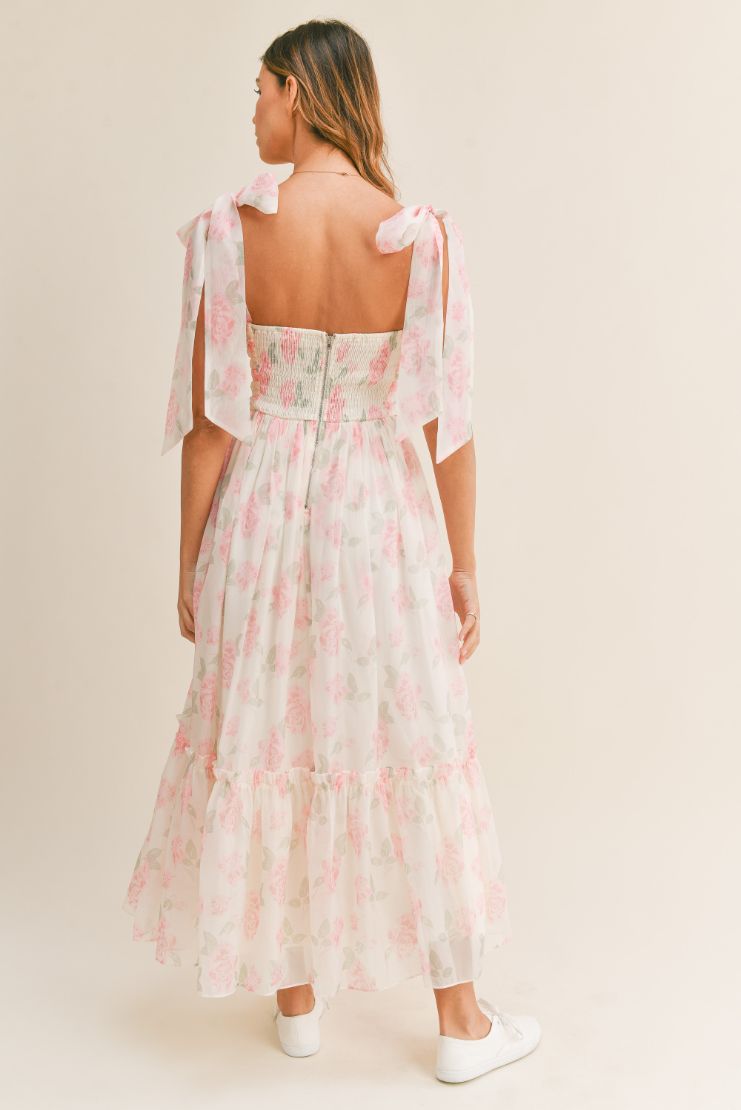 Abigail Pink Roses Midi Dress