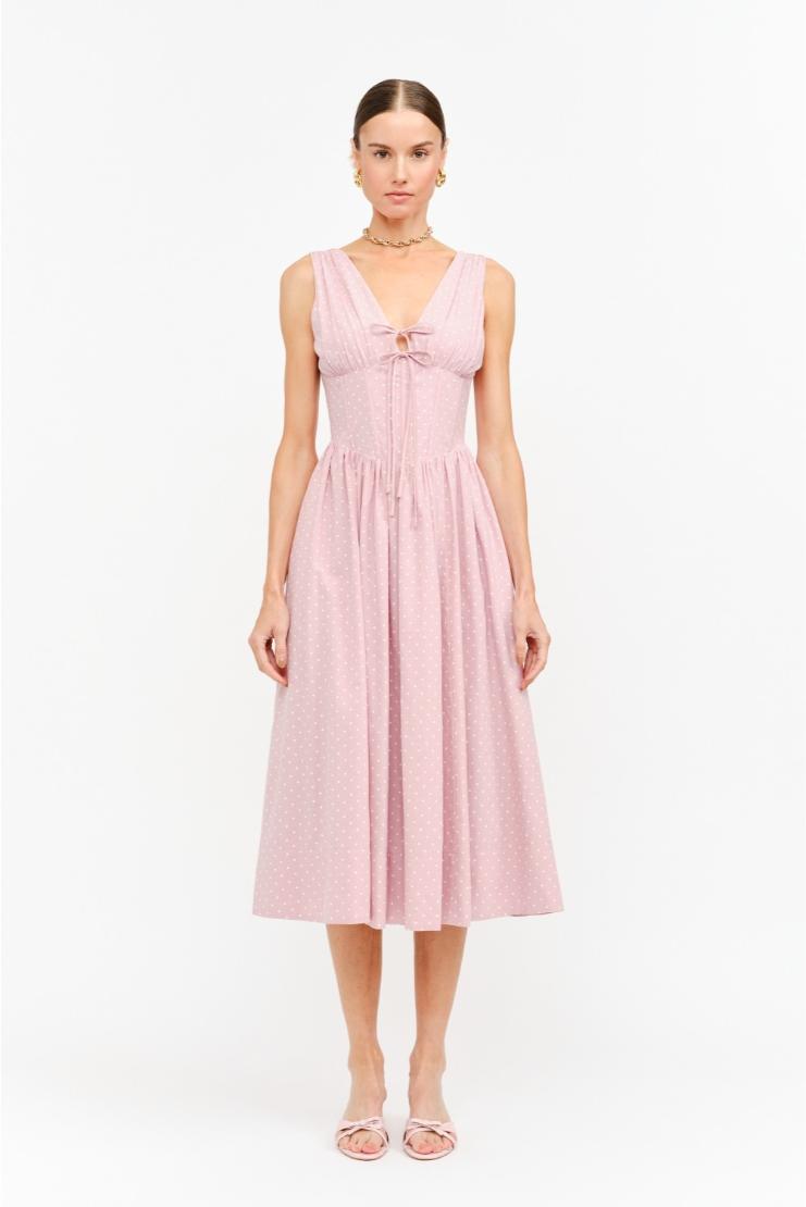 polka dot linen midi dress Reiss Astrid Puff-Sleeve Polka-dot Linen Midi Dress