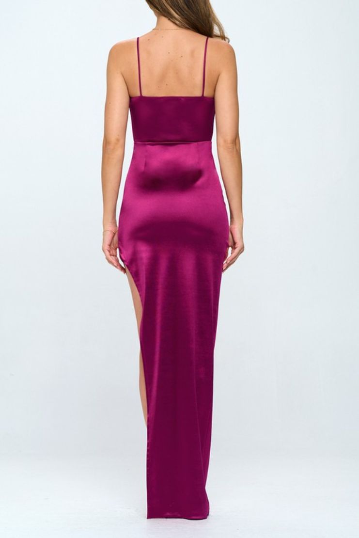 Nelly Plum Satin Maxi Dress