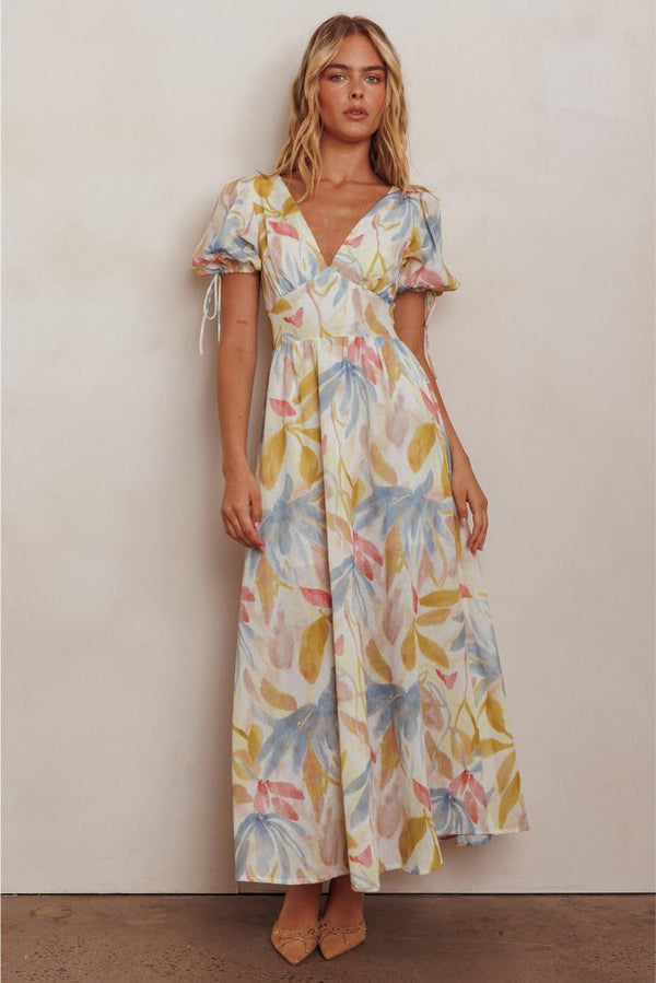 Melony Puff Sleeve Floral Print Maxi Dress