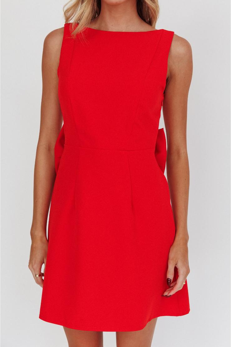 Women's Valentina Back Bow Fit 'N Flare Mini Dress - Red in Size Small - Pippa & Pearl Women's Valentina Back Bow Fit 'N Flare Mini Dress - Red in Size Small - Pippa & Pearl