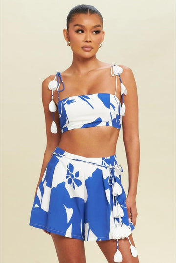 PRE-ORDER ONLY! (July '24) - Riley Royal Blue + White Abstract Print Tropical Set (Sold Separately)