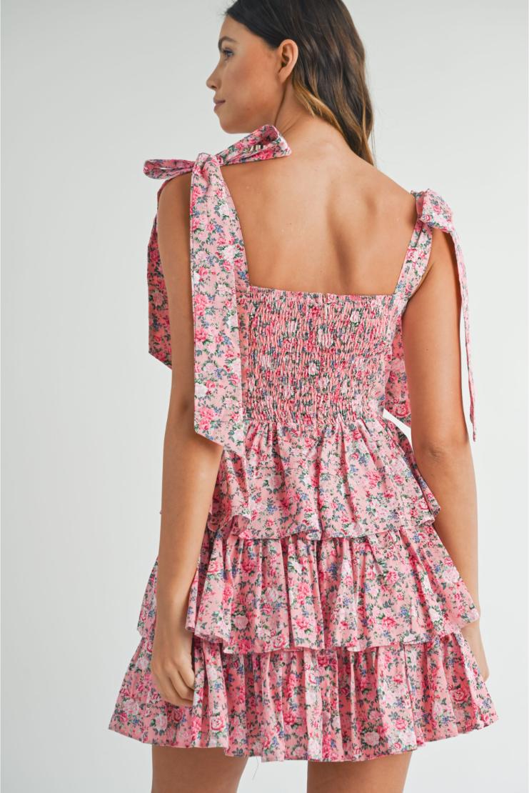 (Pre-Order Only! May '24) Emma Shabby Chic Floral Tiered Mini Dress - Pink