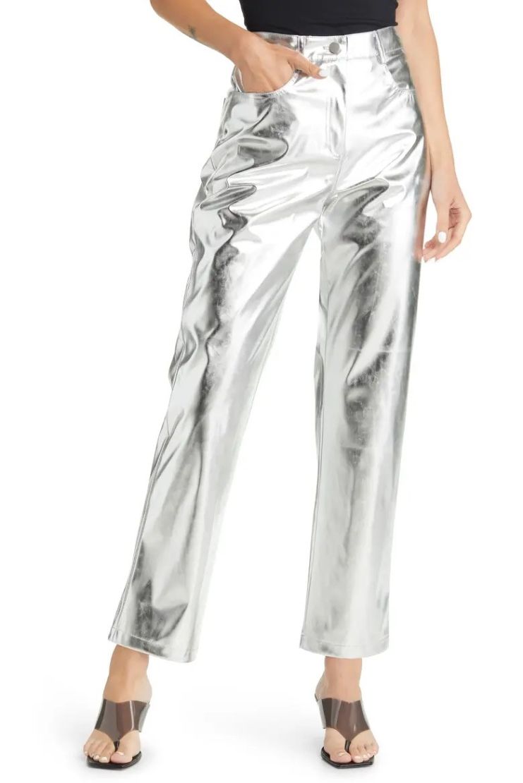 Women's Pant High Waist Metallic Shiny Jogger