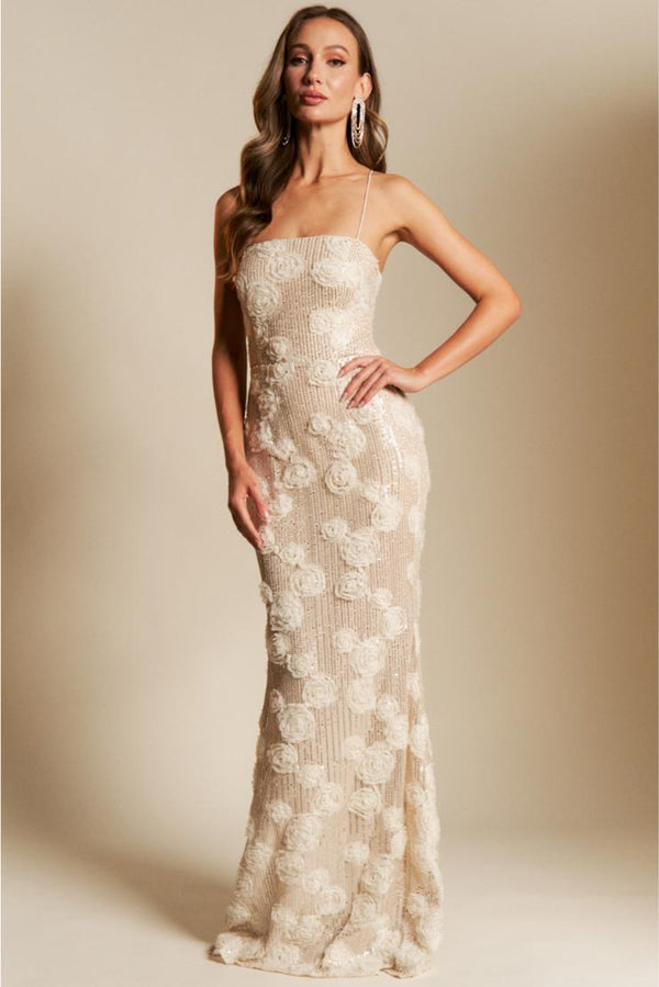 Vienna 3D Floral Embellished Sequin Maxi Dress