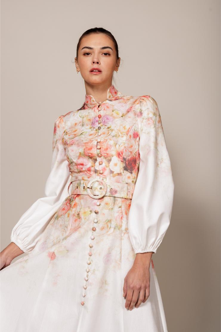 Juliet Floral Watercolor Button Up Midi Dress