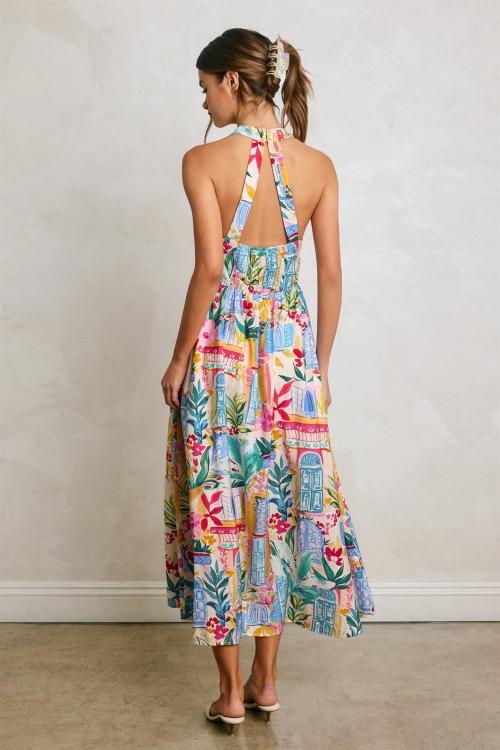 halter tiered midi dress in shibori print Vittoria Summer Halter neck