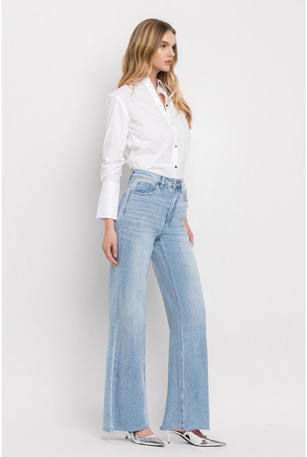Cassidy High Rise Raw Hem Wide Leg Jeans