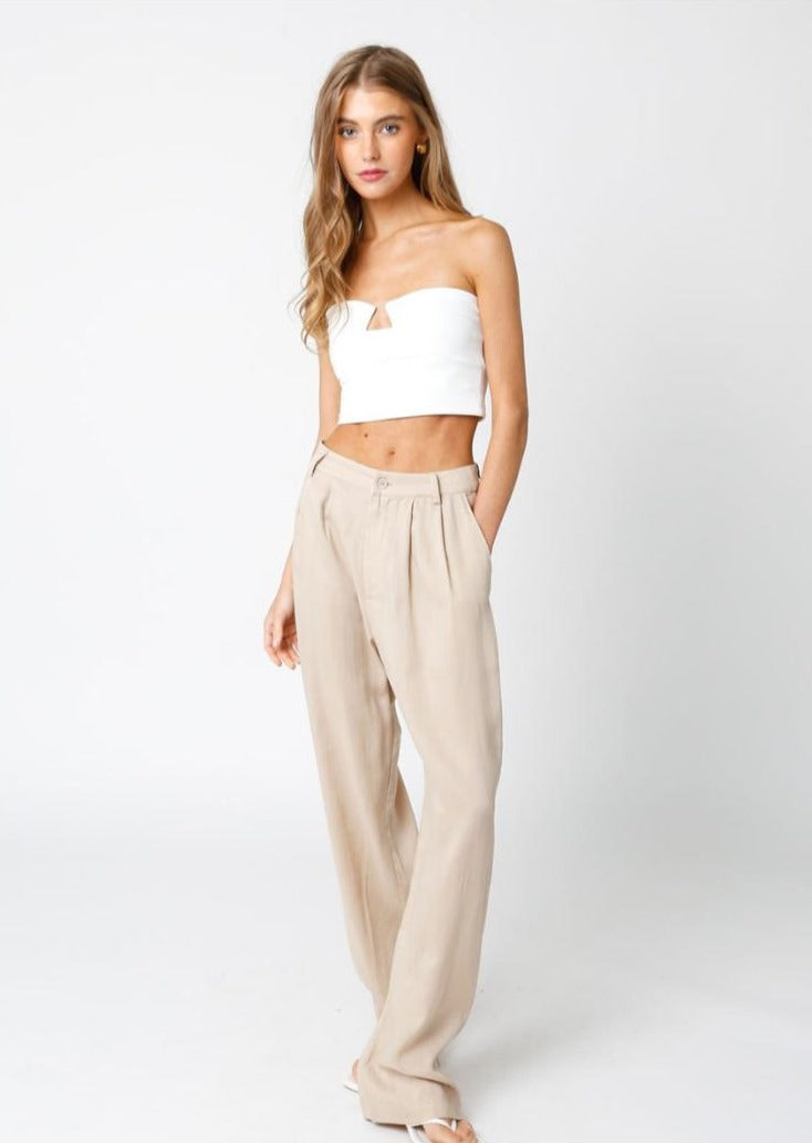 Amina Pleated Straight Leg Relaxed Trousers - Tan
