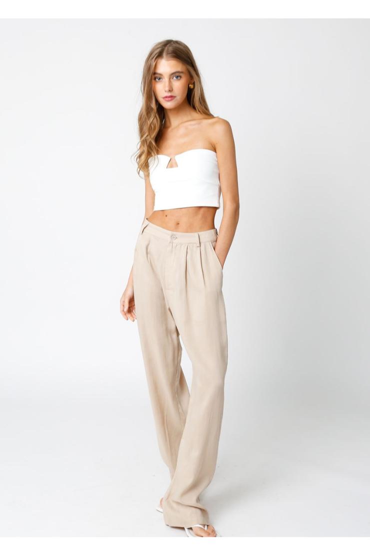Amina Pleated Straight Leg Relaxed Trousers - Tan