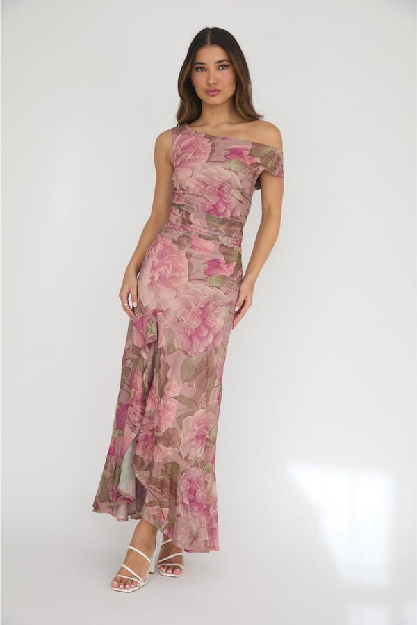Isabella Off Shoulder Blush Florals Maxi Dress