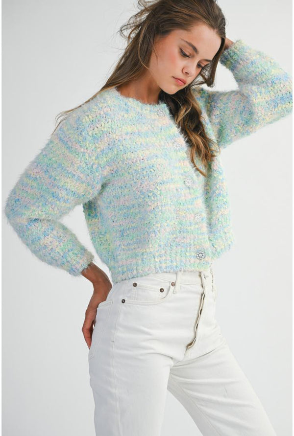 Cotton Candy Pearl Buttons Knit Cardigan - Mint