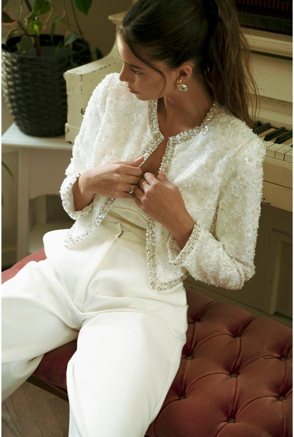 PRE-ORDER ONLY! (ETA Mid August) Angel Sequin Beaded Open Jacket - White