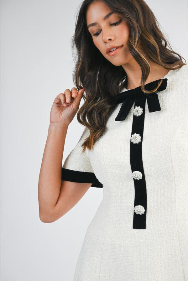 Blakely Tweed Contrast Trim Shift Mini Dress