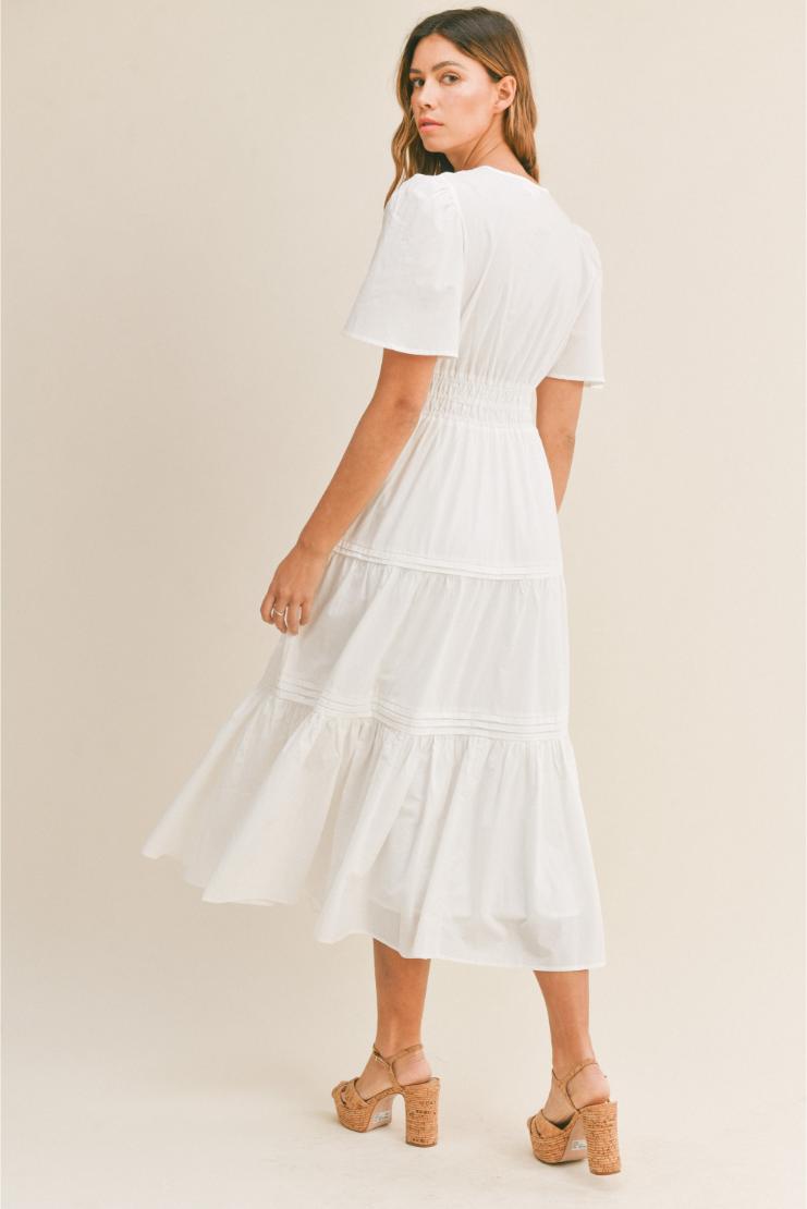 Adriana Cotton White Poplin Midi Dress