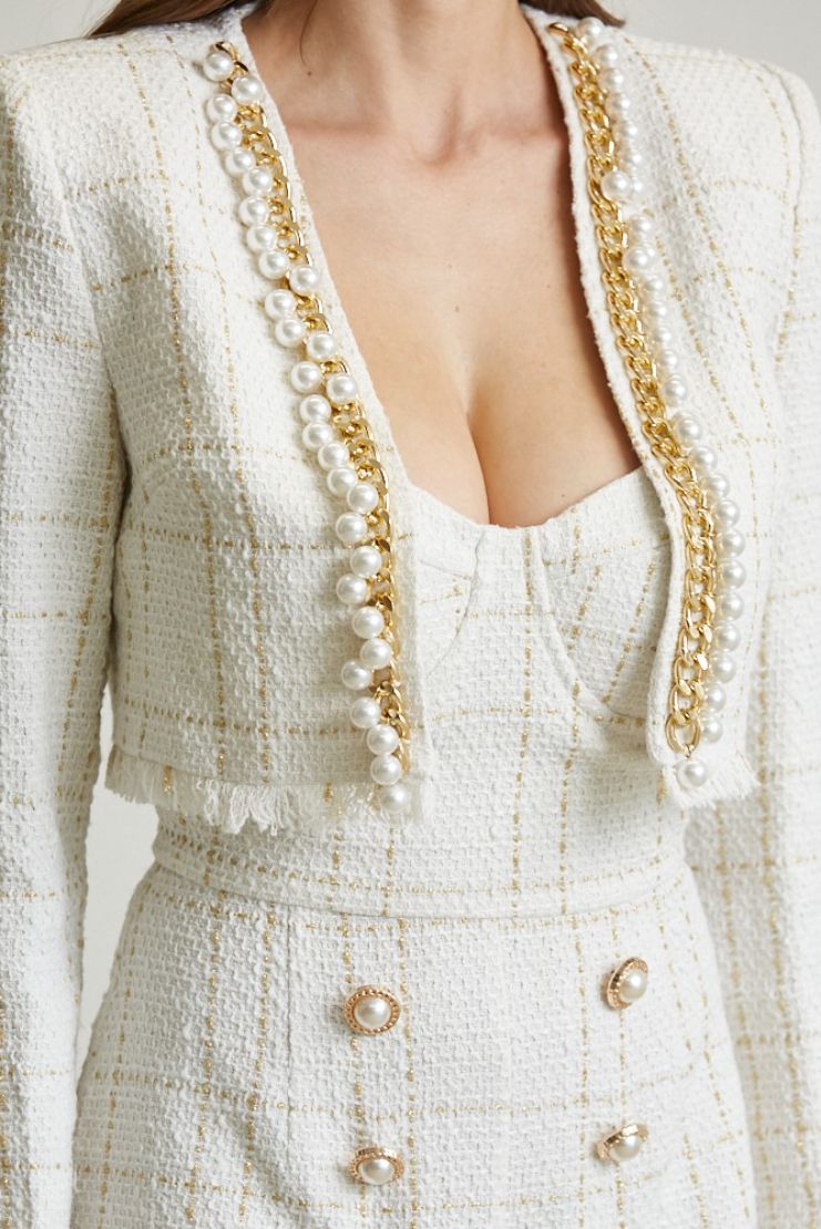 Celine Gold Plaid Tweed Blazer & Romper Set (Sold Separately)
